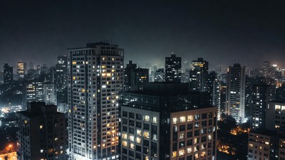 Night Skyline Cityscape with Lit Skyscrapers