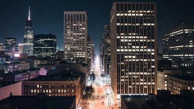 Nighttime Aerial View of City Street