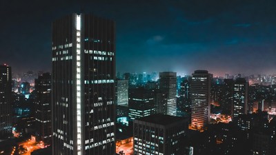 Night Skyline Cityscape with Lights