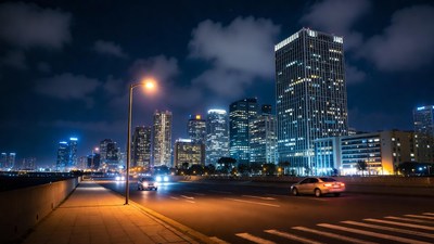 Night Skyline with Cars and Streetlight