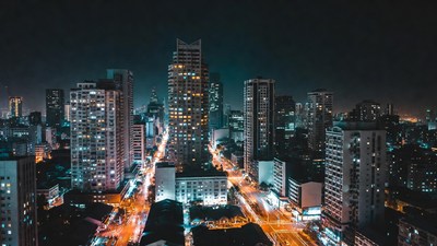 Night Skyline Cityscape with Lights