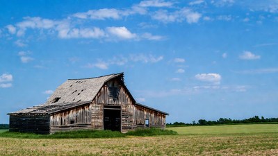 Old abandoned barn in field