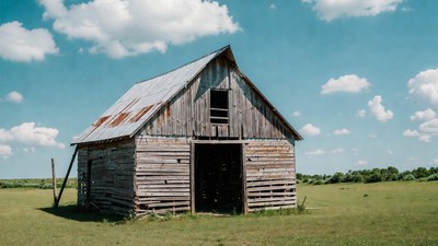 Rustic barn in green field