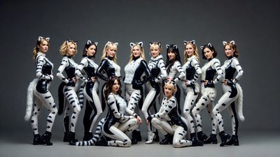 Group of women in catwoman latex costumes
