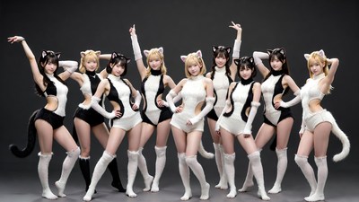 Group of Asian women in cat girl costumes