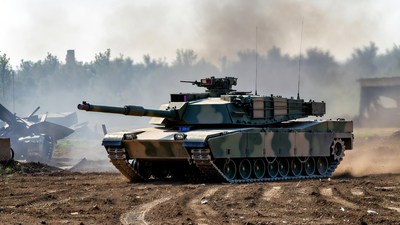 M1 Abrams Tank in Dusty Battlefield