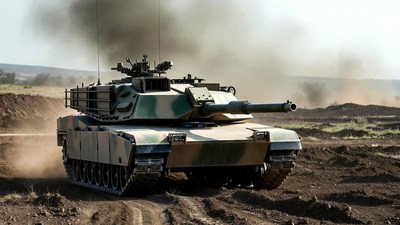 M1 Abrams Tank in Dusty Terrain