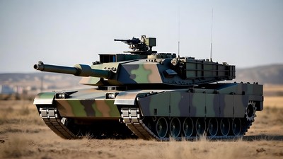 Camouflaged M1 Abrams Tank in Desert