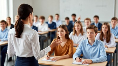 Teacher leading diverse classroom lesson