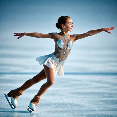 Young girl figure skating on ice