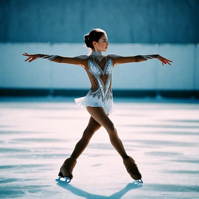 Asian girl figure skating on ice