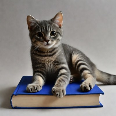 Kitten sitting on blue book