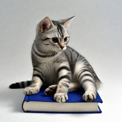 Kitten sitting on blue book