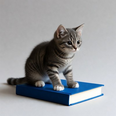 Kitten sitting on blue book