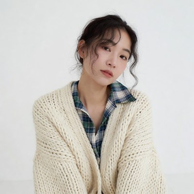 Asian woman in white cardigan