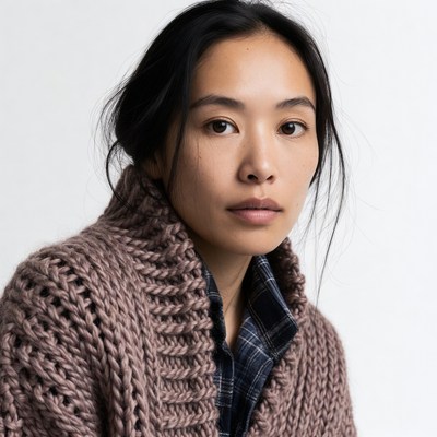Asian woman in knit sweater