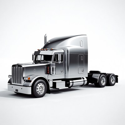 Silver Semi Truck on White Background