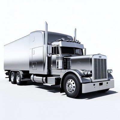 Silver Semi Truck on White Background