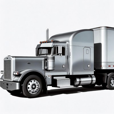 Silver Semi Truck on White Background