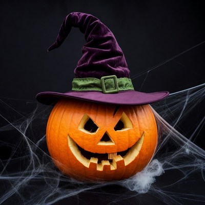 Jack-o'-lantern wearing witch hat