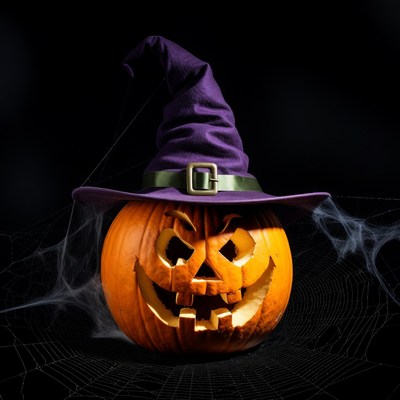 Witch Hat Jack-o-Lantern on Spider Web