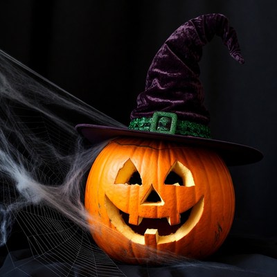 Jack-o-lantern with witch hat