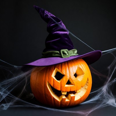 Jack-o-lantern wearing witch hat