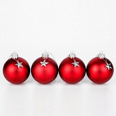 Four Red Christmas Baubles with Stars