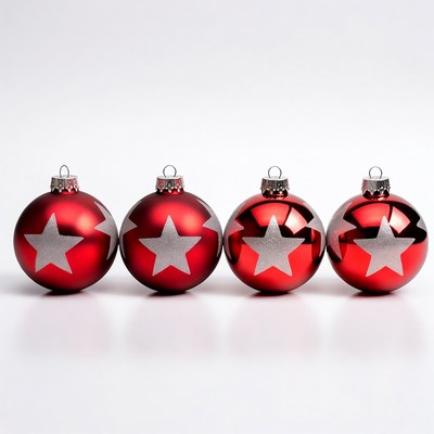 Four Red Christmas Ornaments with Stars
