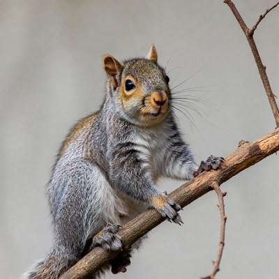 Gray squirrel on tree branch