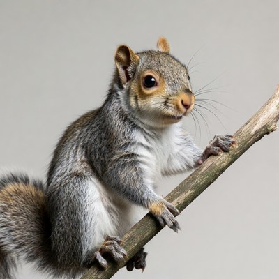 Cute gray squirrel on branch