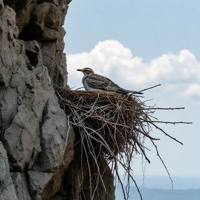 Bird nesting on rocky cliff