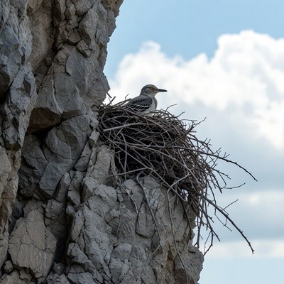 Mockingbird Nestled in Rocky Cliff