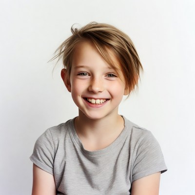 Smiling girl with messy hair