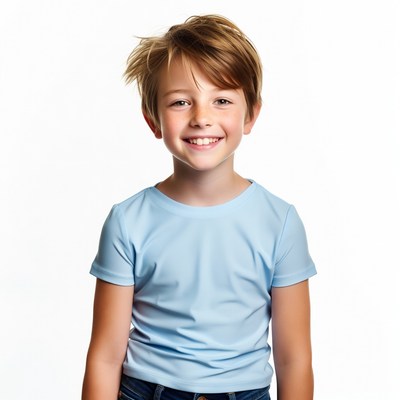 Smiling boy in blue t-shirt