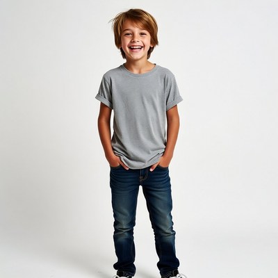 Smiling boy in gray t-shirt