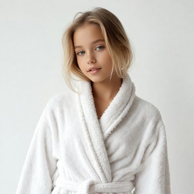 Young girl in white bathrobe