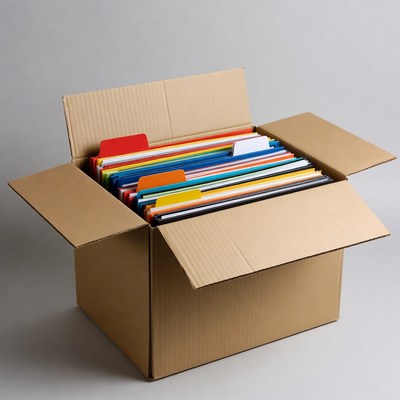 Open Box of Colorful File Folders