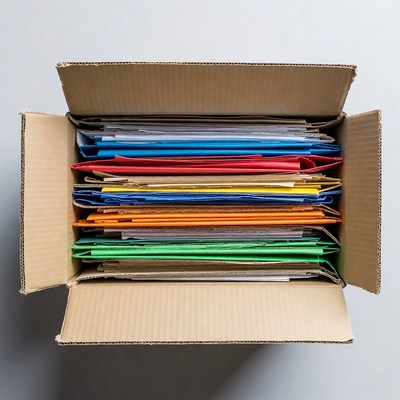 Cardboard Box with Colorful Folders