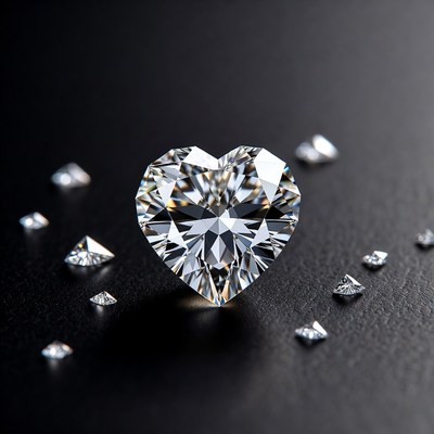 Heart-Shaped Diamond on Black Background