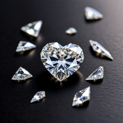 Heart Diamond Surrounded by Crystals