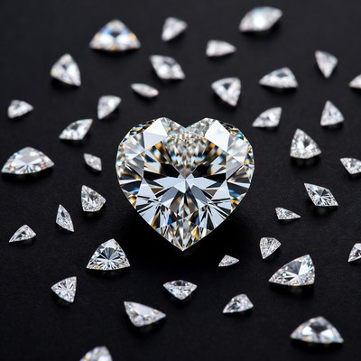 Large Heart-Shaped Diamond Surrounded by Diamonds