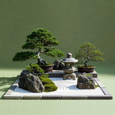 Bonsai Zen Garden with Lantern