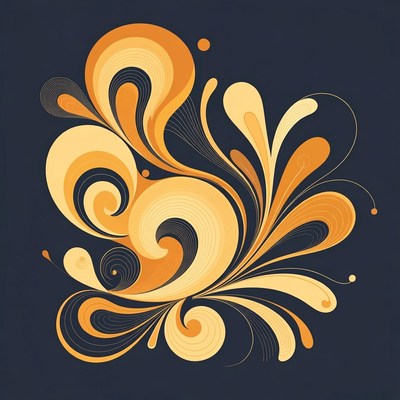 Abstract Orange Swirls on Navy Background