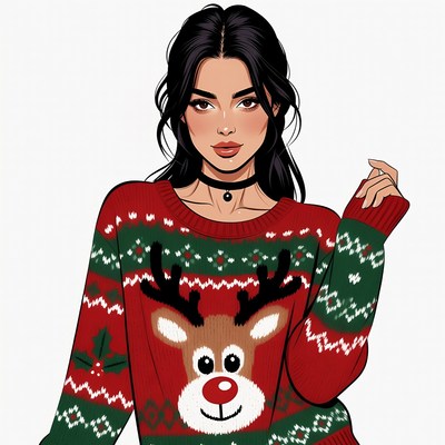 Woman in Reindeer Christmas Sweater