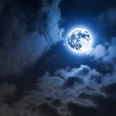 Bright Full Moon in Night Clouds