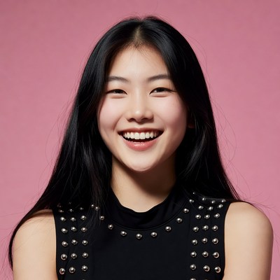 Asian woman smiling with black hair