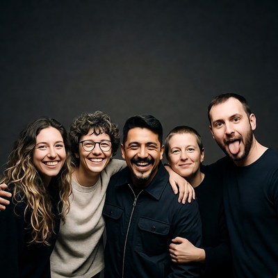 Group of five friends smiling together