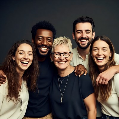 Diverse group smiling together