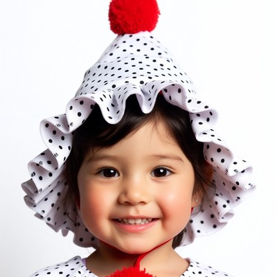 Asian girl in polka dot party hat